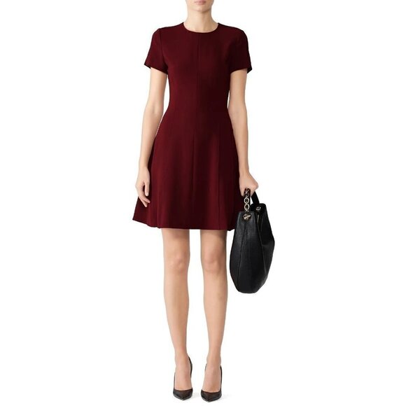 Theory Modern Seamed Fit Flare Mini Dress Red Womens Size 2 - Picture 2 of 11